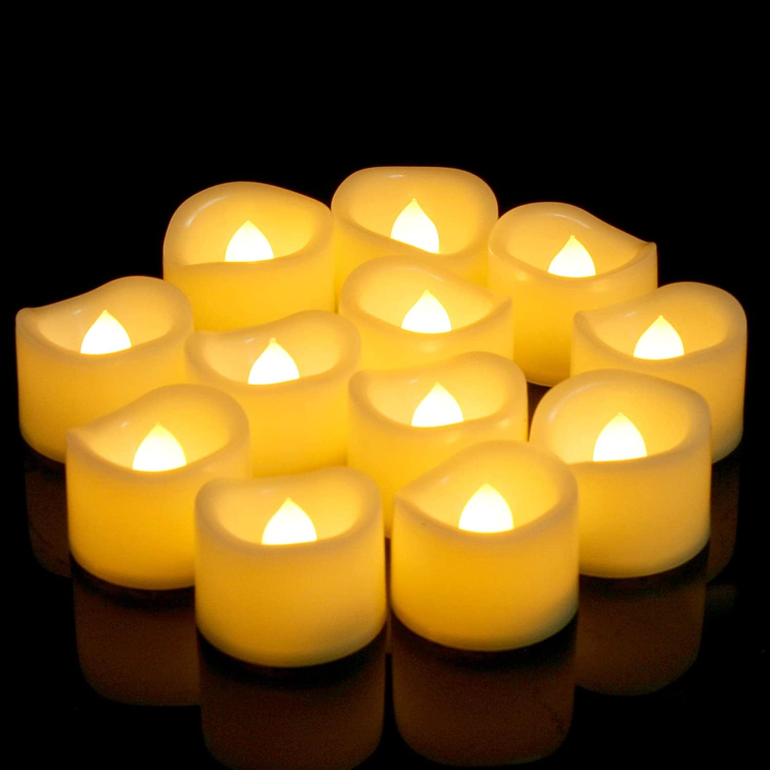 Battery Operated Flameless Tea Lights Realistic Flickering Long Lasting LED Votive Tealight Candles for Halloween Thanksgiving Christmas Wedding Decorations Battery Included 24 Pack